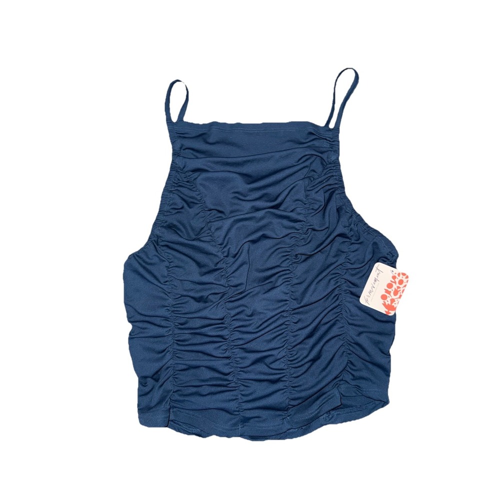 FP Movement Ruched Blue Shirr Enough Cutout Camisole Womens Size Large NWT